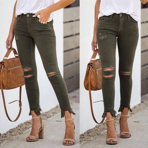 Olive Distressed Skinny Jeans